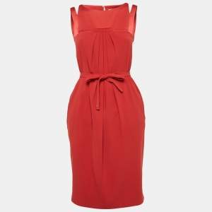 مملوكة مسبقًا Paule Ka Red Sateen Sleeveless Short Dress S