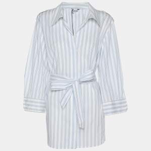 Persona White/Blue Stripe Cotton Belted Shirt Top XL