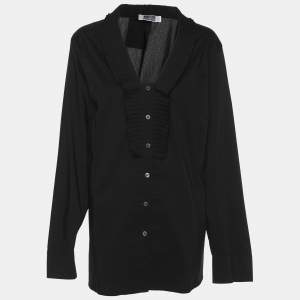 مملوكة مسبقًا Perte by Krizia Black Cotton Blend Ruffle Front Long Sleeve Shirt L