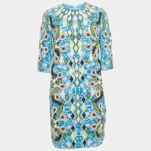 Pre Owned Peter Pilotto Blue Printed Crepe Cube Dress M