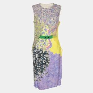 Pre Owned Peter Pilotto Mulitcolor Printed Crepe Sleeveless Belted Midi Dress M