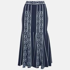 Peter Pilotto Navy Blue Jacquard Knit Flared Skirt M