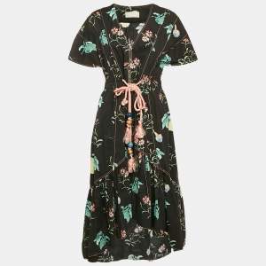 Peter Pilotto Navy Blue Floral Print Asymmetric Flounce Midi Dress M