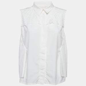 Peter Pilotto White Lace-Trim Cotton Sleeveless Shirt M