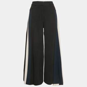 Peter Pilotto Black Crepe Panel Detail Wide Leg Trousers S