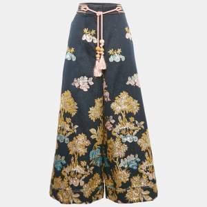 Peter Pilotto Navy Blue Brocade Wide Leg Pants L