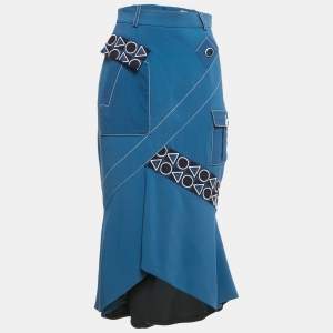 Peter Pilotto Blue Striped Crepe Lace Trim Short Skirt S