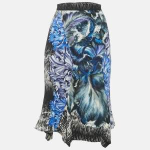 Pre Owned Peter Pilotto Black Printed Crepe Asymmetric Hem Short Skirt M 