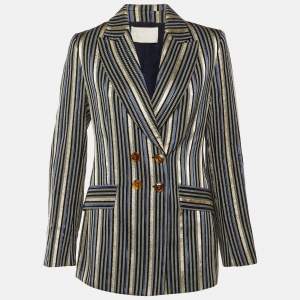 Pre Owned Peter Pilotto Blue Metallic Striped Double Breasted Blazer M 