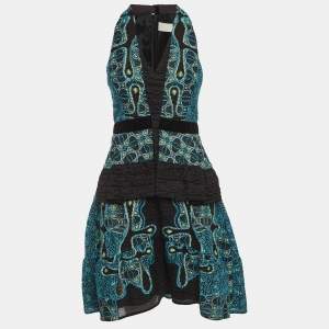 مملوكة مسبقًا Peter Pilotto Black Jacquard Tiered Mini Dress M