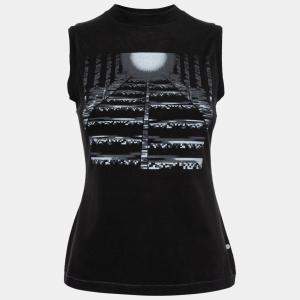 Peter Pilotto Black Cotton Pixel Moon Print Sleeveless Top M 