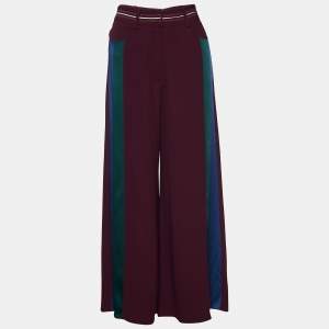 Peter Pilotto Burgundy Crepe Side Stripe Detail Flared Trousers S