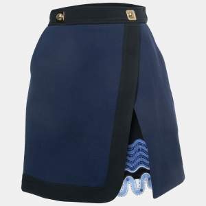 Peter Pilotto Navy Blue Crepe Lace Trim Wrap Style Mini Skirt M