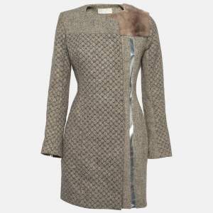 Peter Pilotto Beige Leather and Mink Fur Trim Wool Mid-Length Coat M