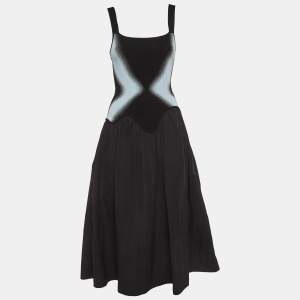 Pre Owned PH5 Black Knit and Poplin Elsa Mixed Media Midi Dress S