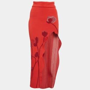 Pre Owned PH5 Red Patterned Knit Wavy Long Skirt XS