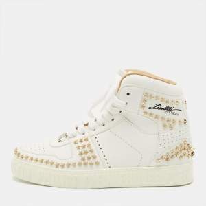 مملوكة مسبقًا Philipp Plein Notorious Size 38 White Leather studded High Top Sneakers