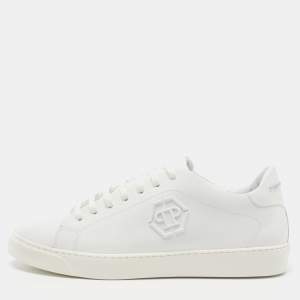 Philipp Plein White Leather Low Top Sneakers Size 41