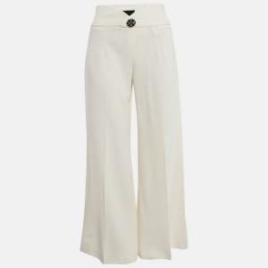 Marni Off-White Textured Wool Blend Wide Leg Pants M
