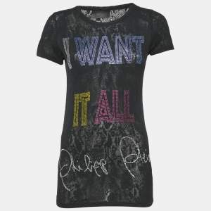 Philipp Plein Couture Navy Blue Snake Print and Embellished Cotton Blend T-Shirt S