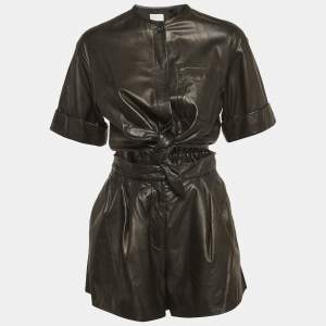 مملوكة مسبقًا Philipp Plein Black Leather Playsuit S