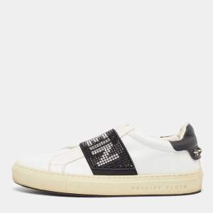 Philipp Plein White/Black Leather  Crystal Embellished  Sneakers Size 35