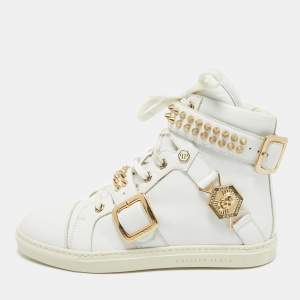 Philipp Plein White Leather Spike High Top Sneakers Size 36