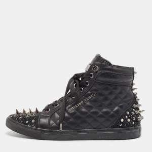 Philipp Plein Black Leather High Top Sneakers Size 37.5