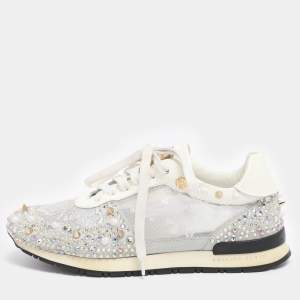 Pre Owned Philipp Plein White Lace and Leather Sanna Embellished Low Top Sneakers Size 36.5