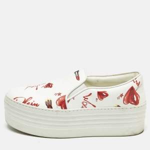 Pre Owned Philipp Plein White Leather Slip On Platform Sneakers Size 37