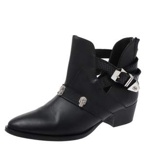 Philipp Plein Black Leather Skull Detail Ankle Boots Size 37