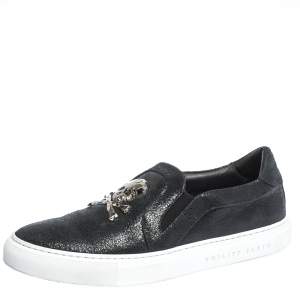 Pre Owned Philipp Plein Black Leather Slip On Sneakers Size 40