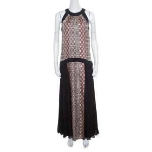 Pre Owned Philosophy Multicolor Snakeskin Printed Silk Pleat Detail Sleeveless Maxi Dress S
