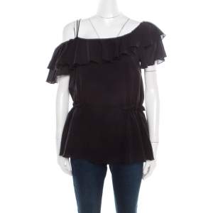 Pre Owned Philosophy Navy Blue Cotton Ruffled Top M