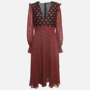 Philosophy di Lorenzo Serafini Red Printed Crepe V Neck William Morris Dress M