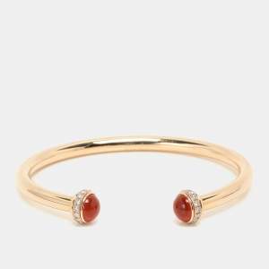 Pre Owned Piaget Diamond Caenelian 18k Yellow Gold Possession Open Bracelet Size 15