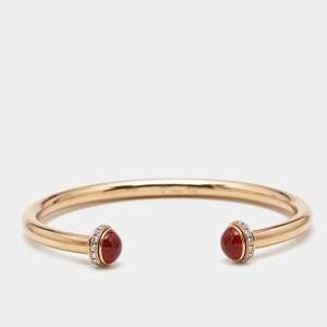 Pre Owned Piaget Possession Diamond Carnelian 18k Yellow Gold Open Bracelet Size 16
