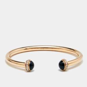 Pre Owned Piaget Possession Diamond Onyx 18k Rose Gold Cuff Bracelet 15