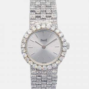 Pre Owned Piaget Tradition 8296D23 Manual Winding Silver 18k White Gold Diamond Women's Wristwatch 21 mm