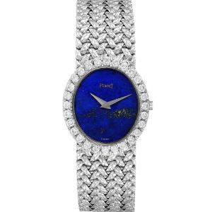 Piaget Lapis Lazuri Blue Diamonds 18K White Gold Vintage 9814 Women's Wristwatch 27x 24 MM