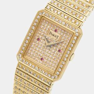 Piaget Diamond Pave Ruby 18K Yellow Gold Protocol 4154 Women's Wristwatch 20 mm