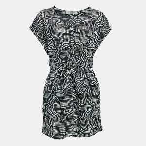 Pierre Balmain Black/White Printed Silk Waist Tie-Up Detail Mini Dress M