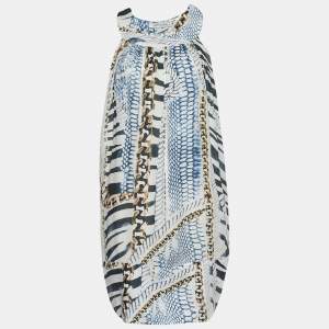 Pierre Balmain White Printed Silk Overlay Draped Dress S