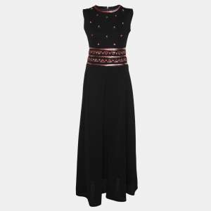 Pre Owned Pierre Balmain Black Stretch Fabric Embellished Dress M
