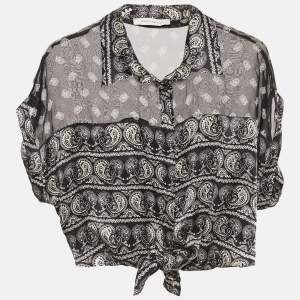 Pierre Balmain Black Paisley Print Silk Tie Knot Crop Top M