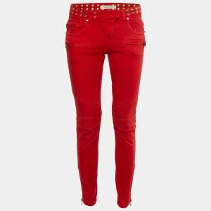 Pierre Balmain Red Denim Studded Slim Fit Jeans M/Waist 29"