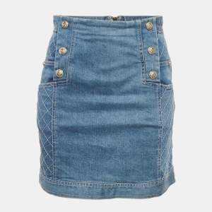 Pre Owned Pierre Balmain Blue Denim Mini Skirt M/Waist 27"