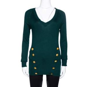 Pierre Balmain Green Cashmere & Wool Blend Button Detail Sweater S