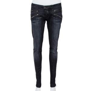 Pierre Balmain Black Denim Skinny Biker Jeans L
