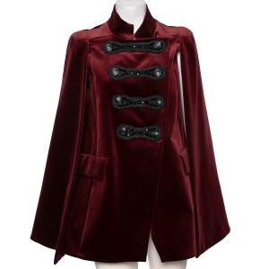 Pierre Balmain Red Velvet Embellished Double Breasted Cape Jacket S